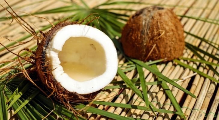 A cracked open coconut