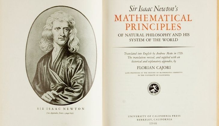 The inside cover of the Principia book