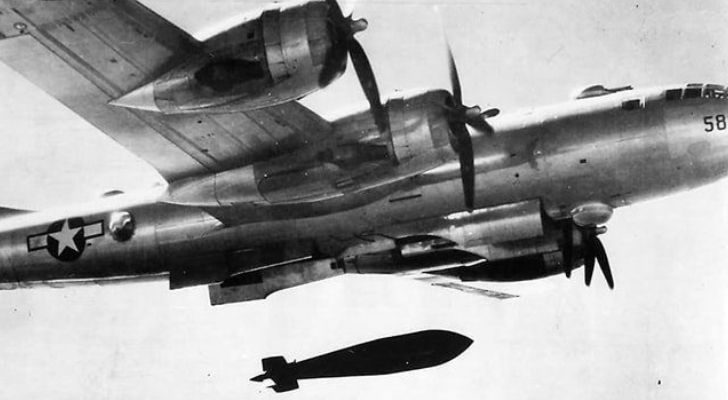 A bomber plane dropping a bomb