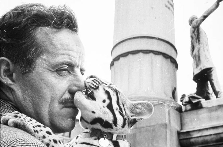 Salvador Dalí with pet Ocelot