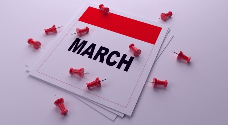 March calendar with pins