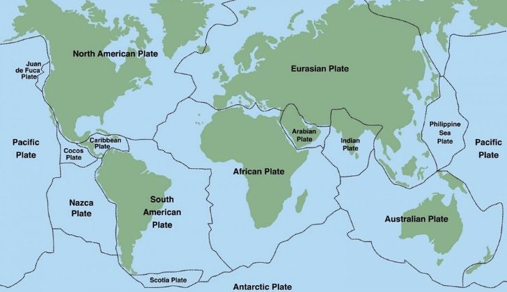 A map showing major tectonic plates around the world