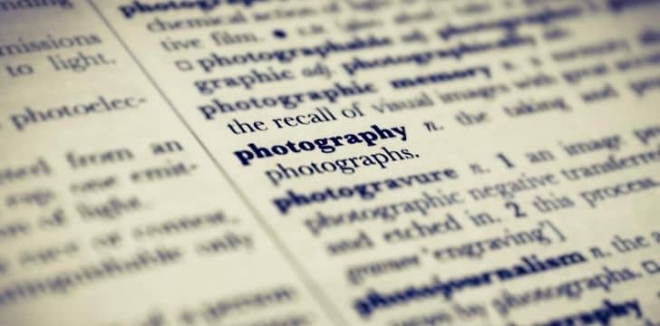 A picture of the page in the dictionary highlighting "photography"