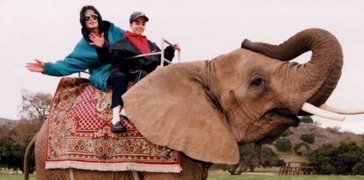 Michael Jackson riding an elephant