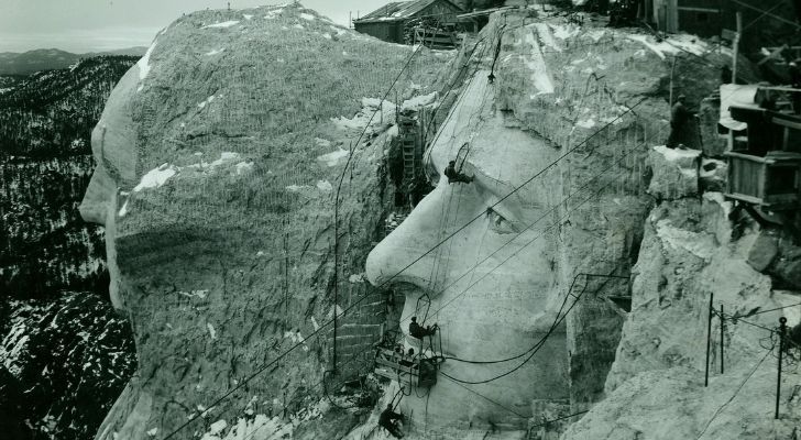 Mount Rushmore being constructed