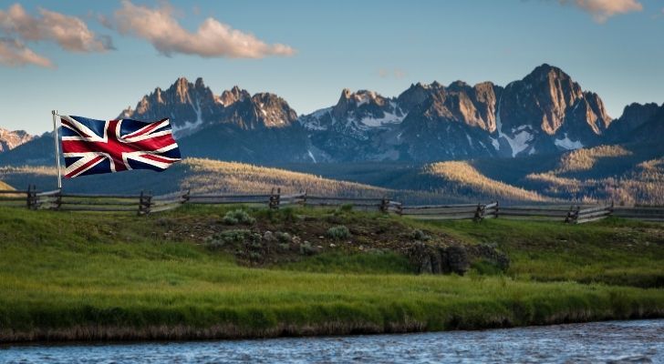 A British flag flying amongst an Idaho landscape