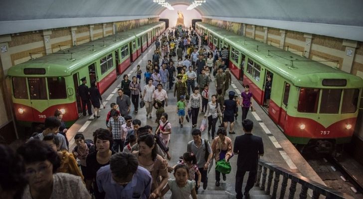 A busy day at a metro station in North Korea