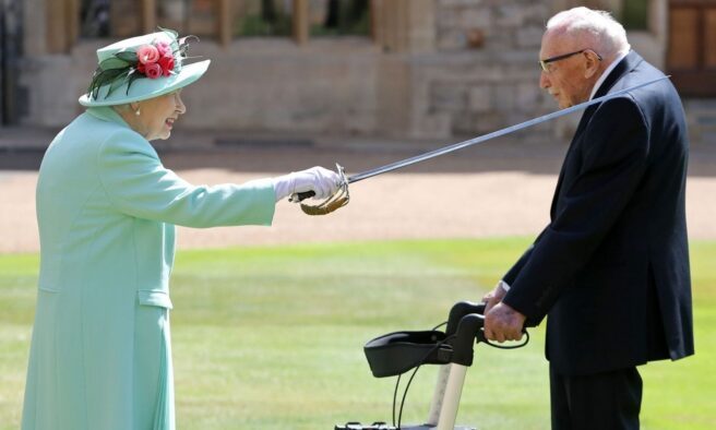 OTD in 2020: The Queen knighted British Captain Tom Moore on his 100th birthday.