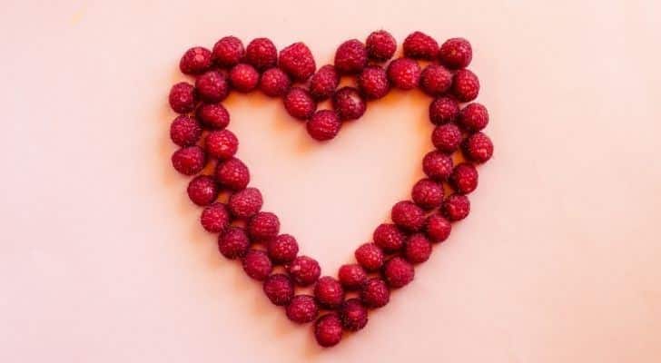 Cranberries arranged into the shape of a heart