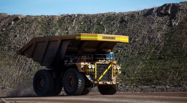 A vehicle collecting coal in Wyoming