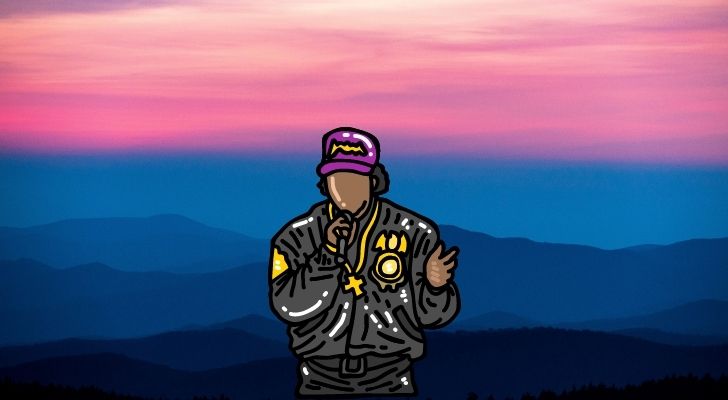 A rapper with Tennessee mountains in the background