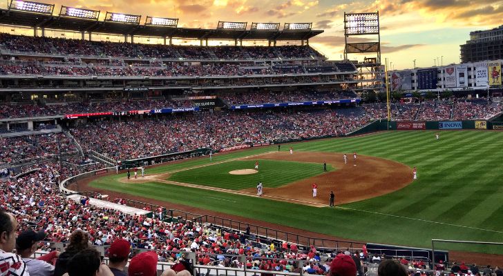 A baseball stadium filled with fans