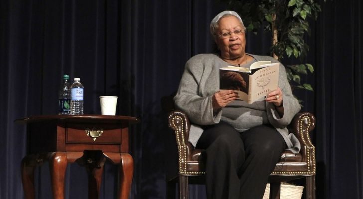 Toni Morrison reading from her book at an event