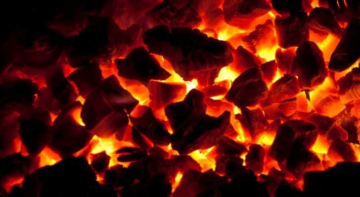 Burning coals glowing red