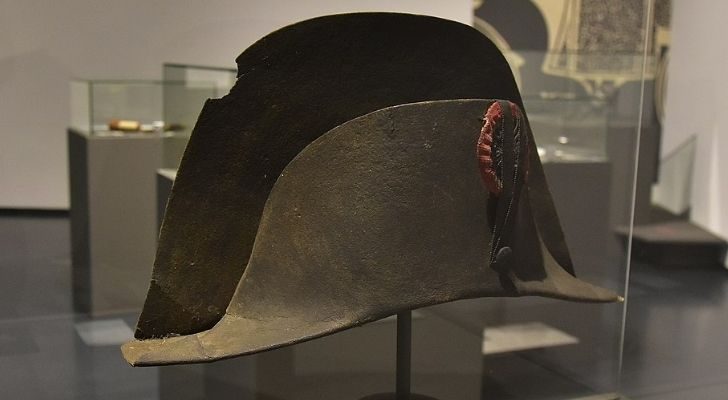 One of Napoleon Bonaparte's bicorne hats witha blue and red cockade ribbon