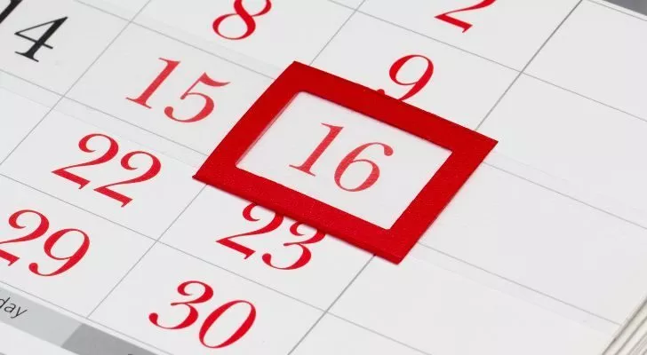 A calendar with a square around the 16th
