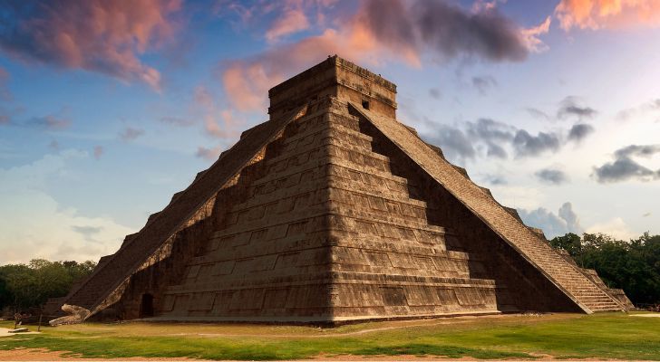 The feathered serpent Kukulcán lit up on the stairs of Mexico's Chichen Itza pyramid on the Spring Equinox