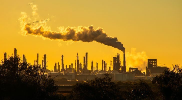 An industrial area pumping smoke into the sky