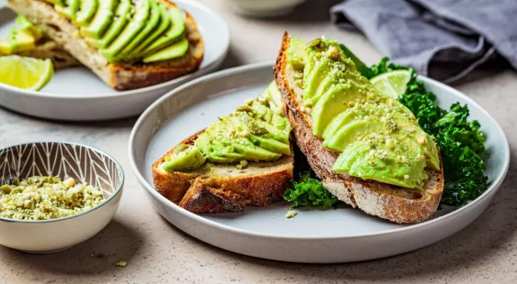 A selection of sliced avocados on toast