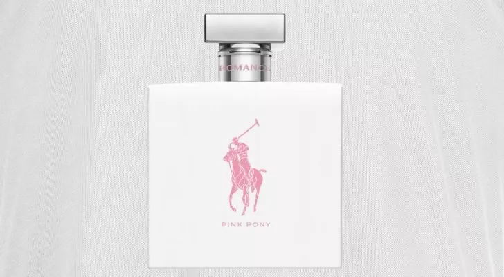A bottle of perfume with a pink Ralph Lauren logo on the side and the words "Pink Pony"