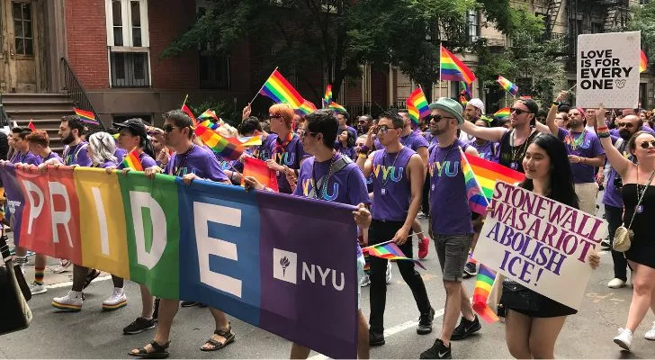 A group from New York University marching in NYC's Pride Parade 2018