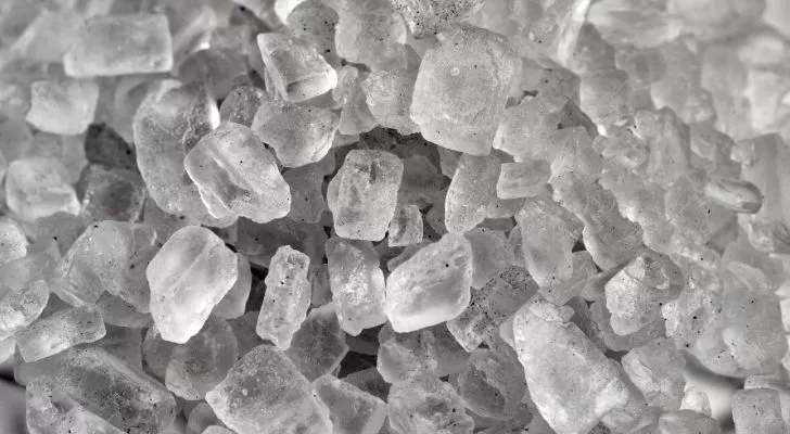 A pile of translucent salt crystals
