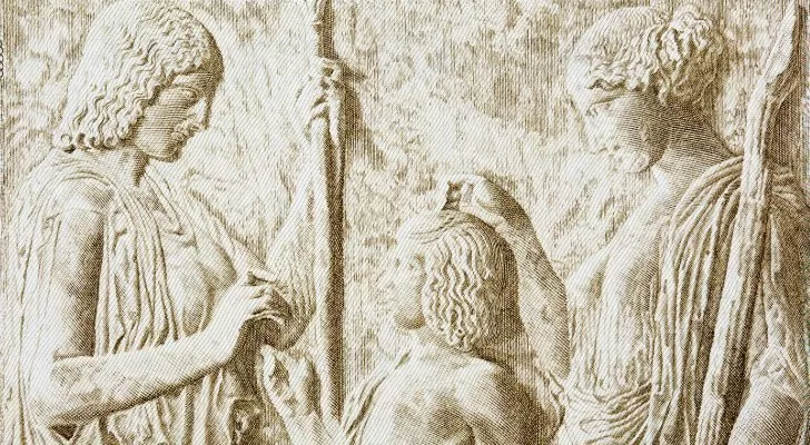 A depiction of the Gods Persephone and Demeter on a Greek bank note