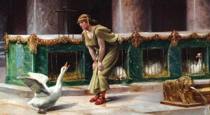 A painting depicting a goose honking to alert the Romans