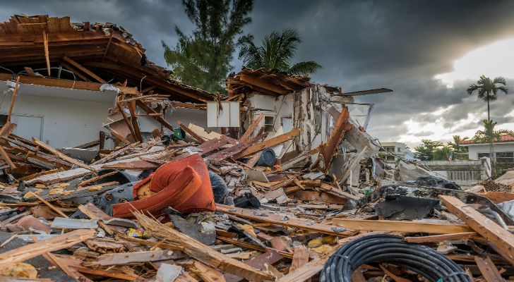 A Floridian house that has been destroyed by the path of a hurricane