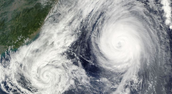 Two large hurricanes circling each other