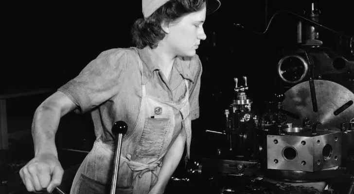 A woman working in a Texas military aircraft factory in 1942