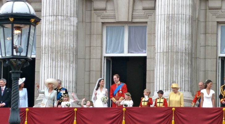 Britain's royal family on a balcony at Buckingham Palace after Prince William and Kate Middleton's marriage