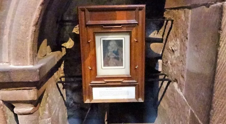 A preserved painting of the Virgin Mary painted on spider silk