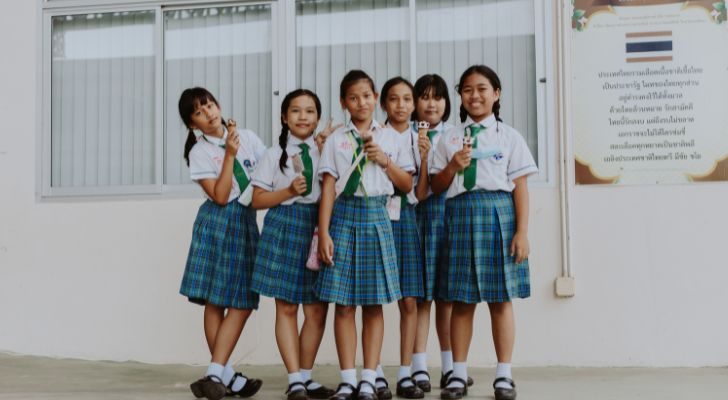 A group of girls in Thai school uniform