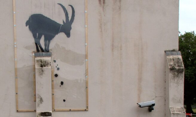 OTD in 2024: British graffiti artist Banksy created the first in a series of animal artworks in London.