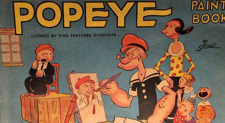 The cover of a 1932 Popeye Paint Book, featuring Olive Oyl