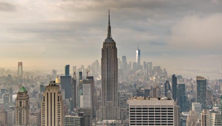 The Empire State Building amidst the New York City skyline with surrounding skyscrapers