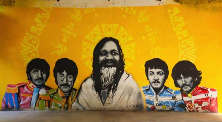 A mural in India showing the Beatles alongside Maharishi